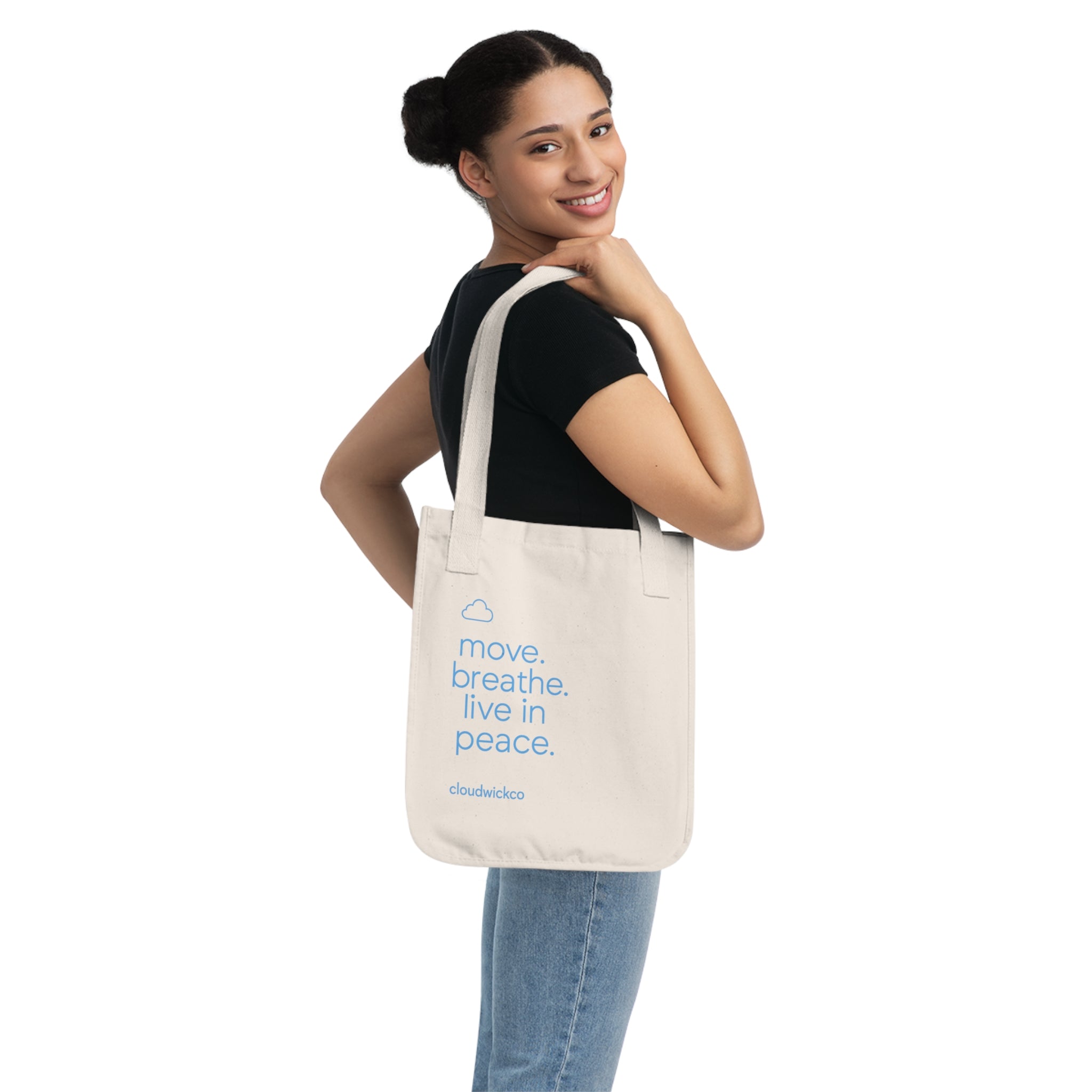 Tote — "move. breathe. live in peace." Organic Canvas Carry Bag