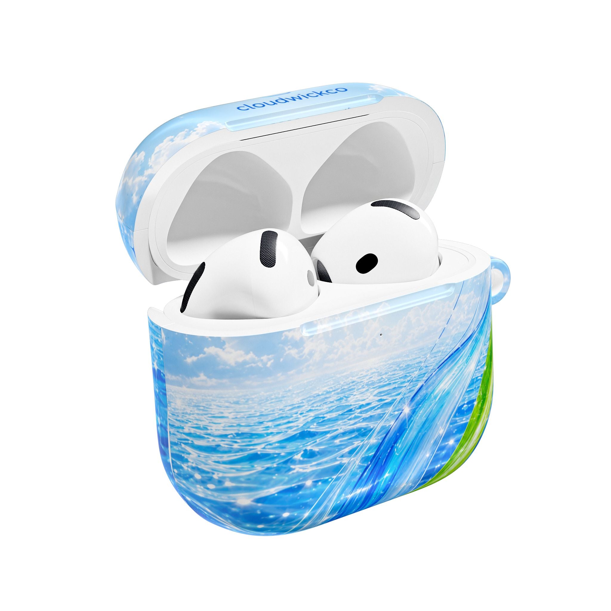 Ocean Wave AirPod Case — Blue Sea Water + Green Leaf Design