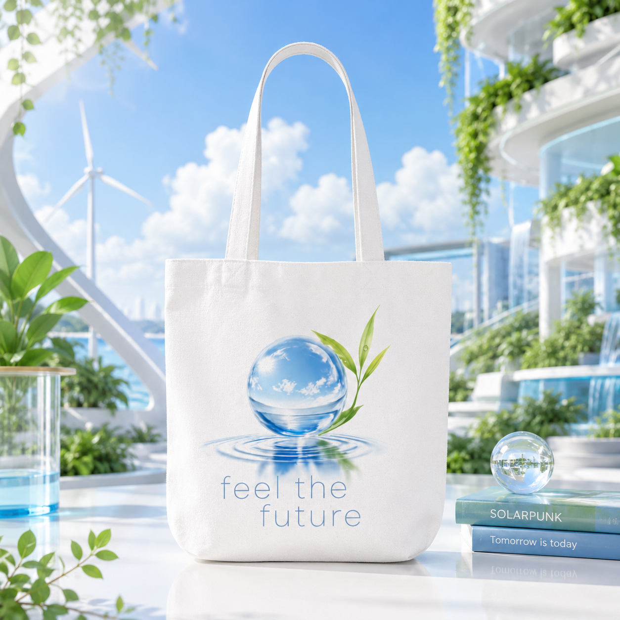 Eco Crystal Tote Bag — "feel the future" Canvas Reusable Market Bag