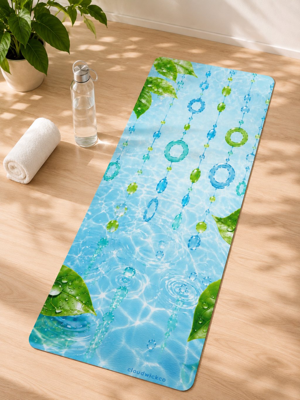 Refreshing Waterfall Yoga Mat — Blue Green Pool-Pattern Rubber Mat