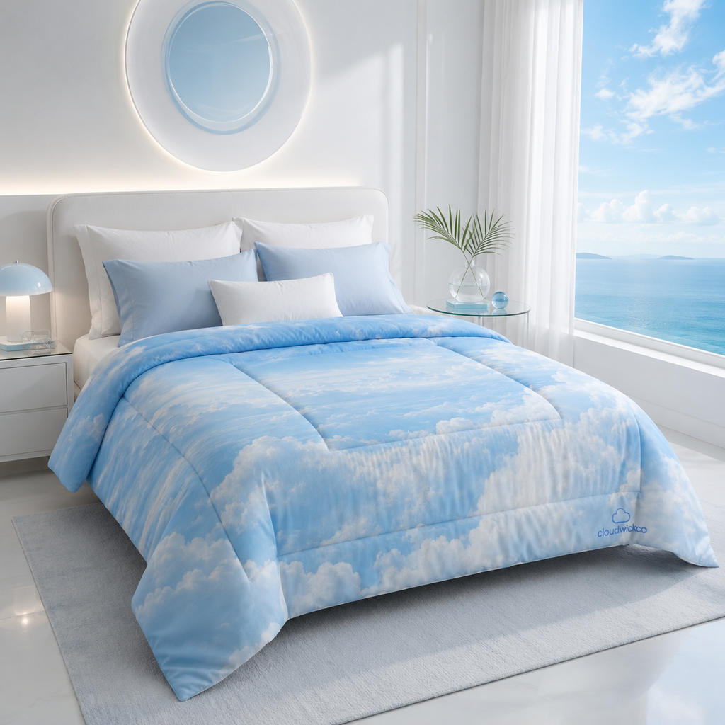 Cloud Sky Comforter – Blue Cloud Print Duvet Cover for Bedroom, Soothing Cozy Bedding