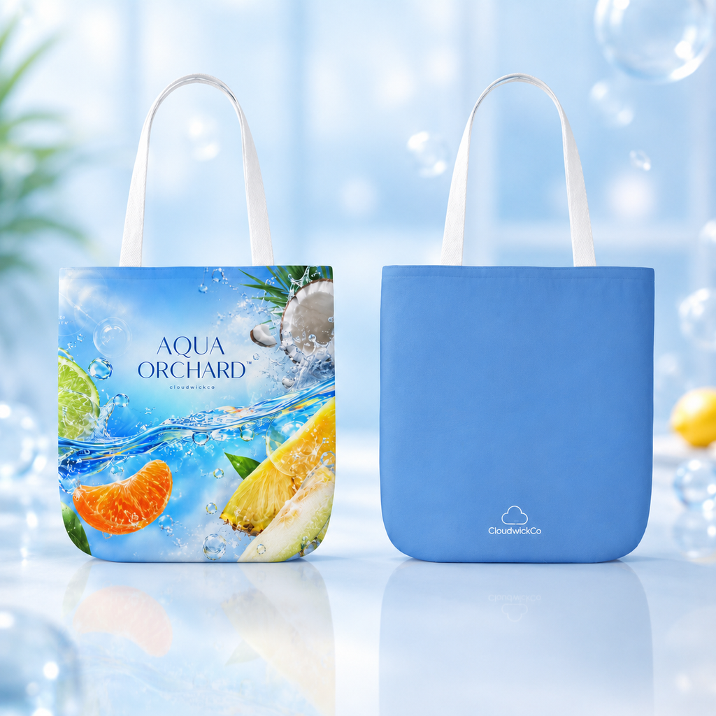 Aqua Orchard Fruit Splash Canvas Tote