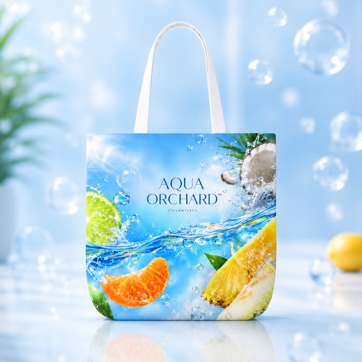 Aqua Orchard Fruit Splash Canvas Tote