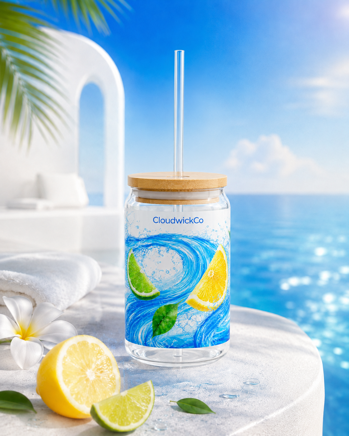 Citrus Splash Sipper Glass — 16oz Lemon Lime Tumbler with Straw
