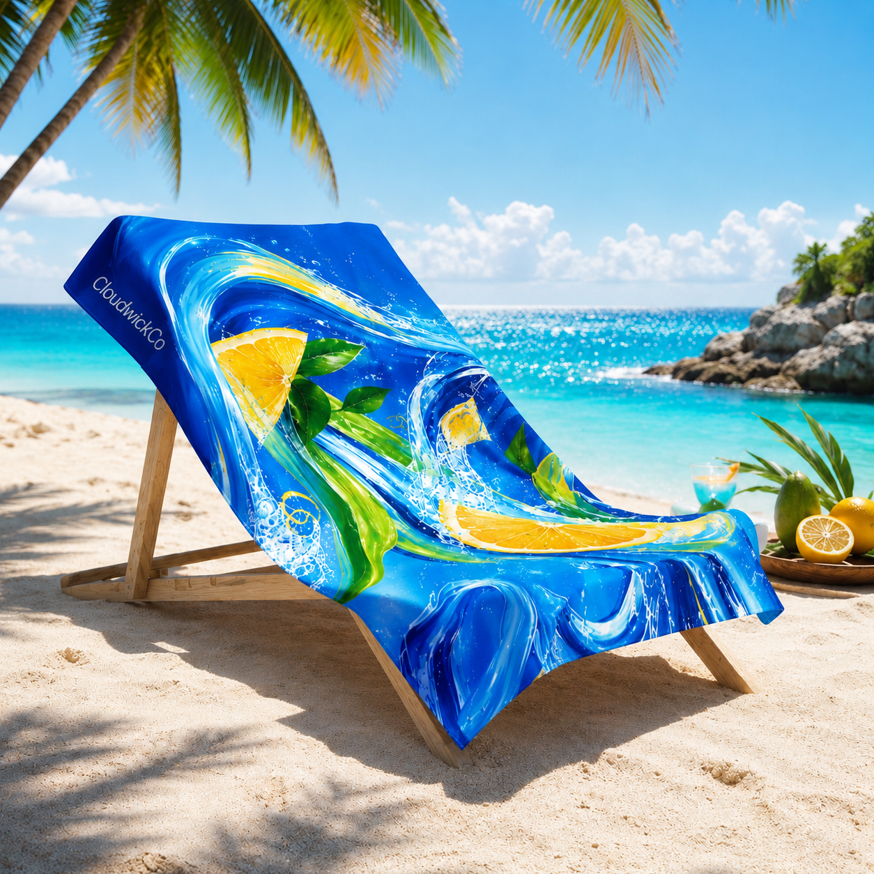 Lemon Splash Beach Towel — Vibrant Citrus Wave Design
