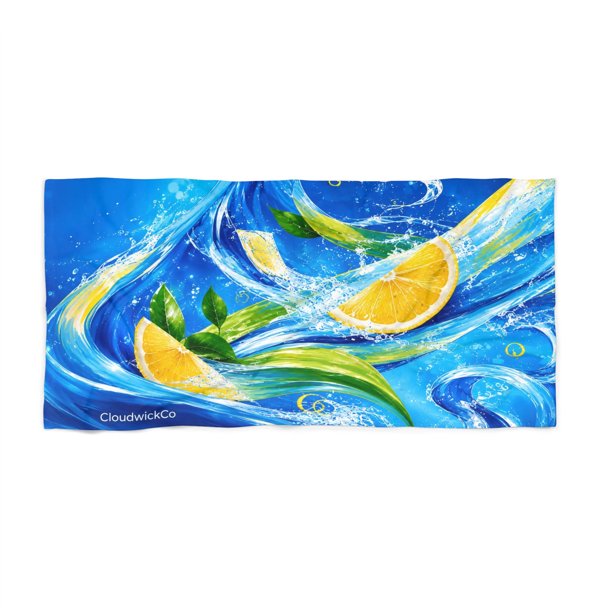 Lemon Splash Beach Towel — Vibrant Citrus Wave Design