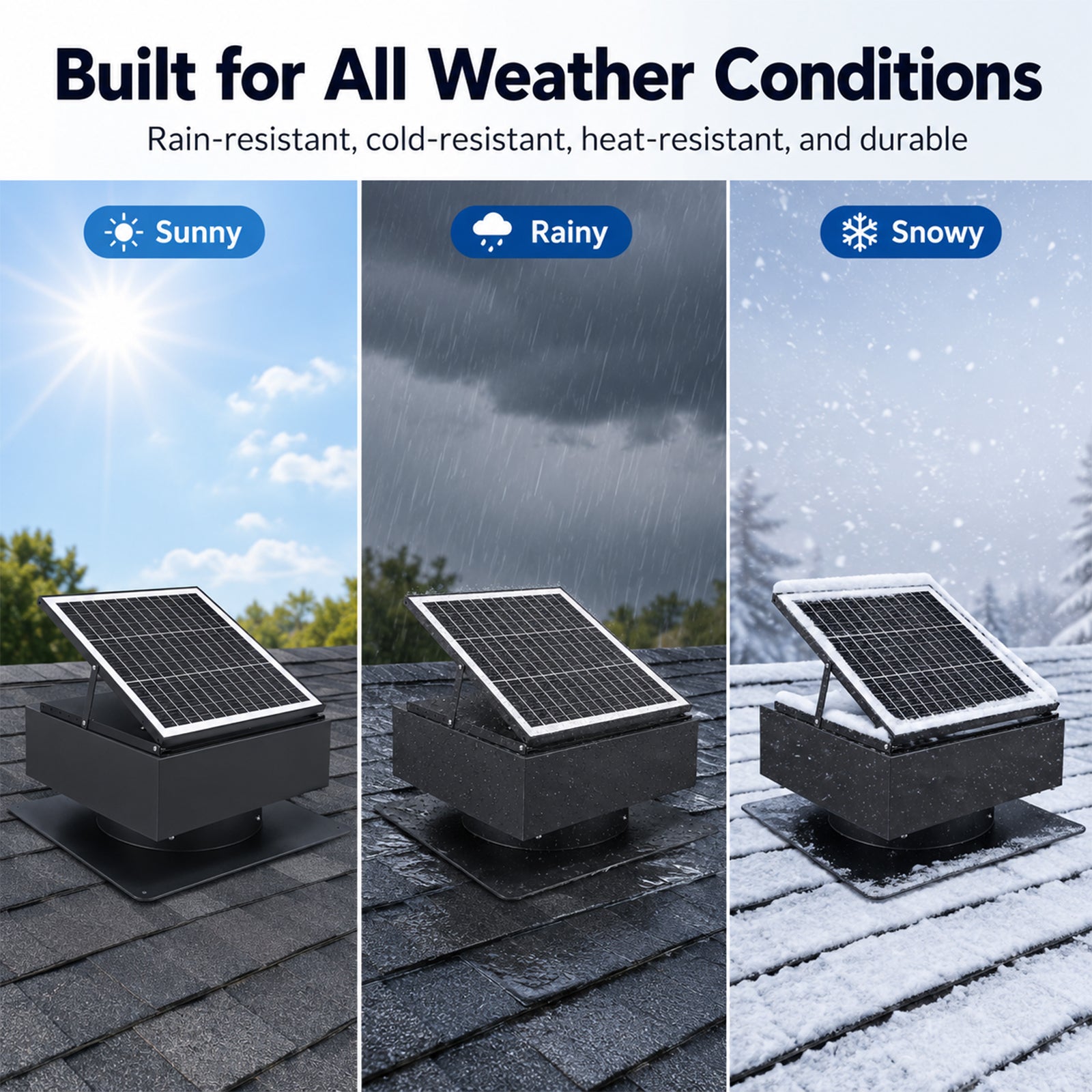 14" Adjustable Square Solar Roof Exhaust Fan, 60W Dual Power Attic Ventilator
