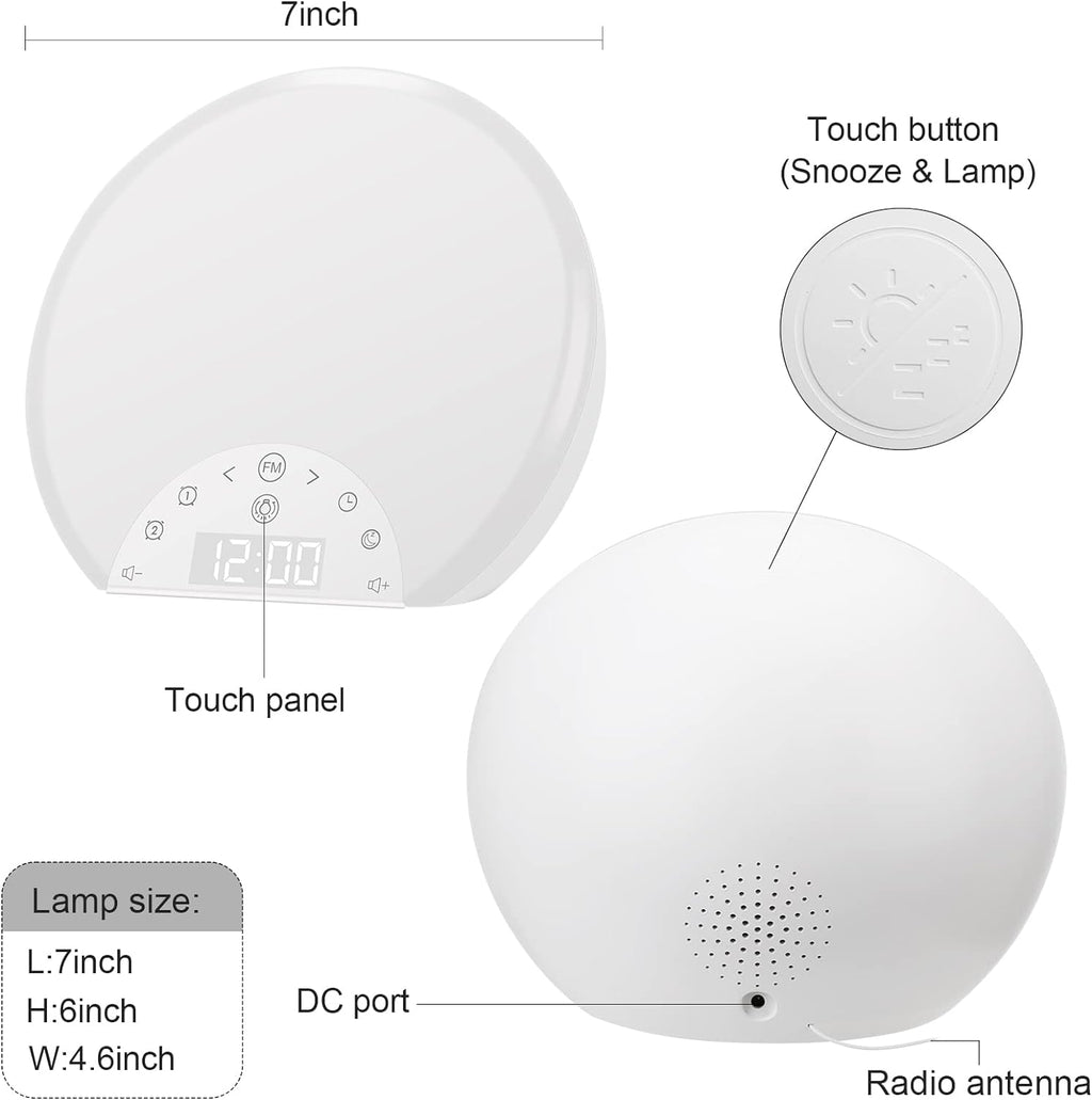 ANTDALIS Sunrise Alarm Clock Wake Up Light for Kids, Adults, Heavy Sleepers with Dual Alarms, Snooze, Sleep Aid with 7 Nature Sounds for Bedrooms with 8 Colors Night Light, FM Radio, Gift Ideas