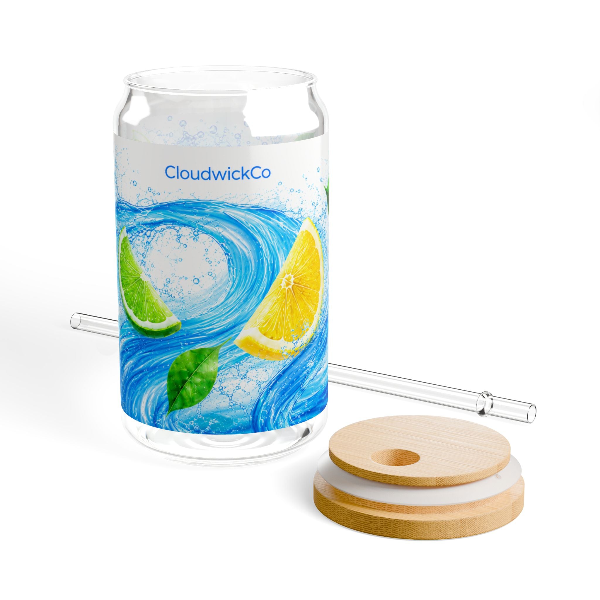 Citrus Splash Sipper Glass — 16oz Lemon Lime Tumbler with Straw