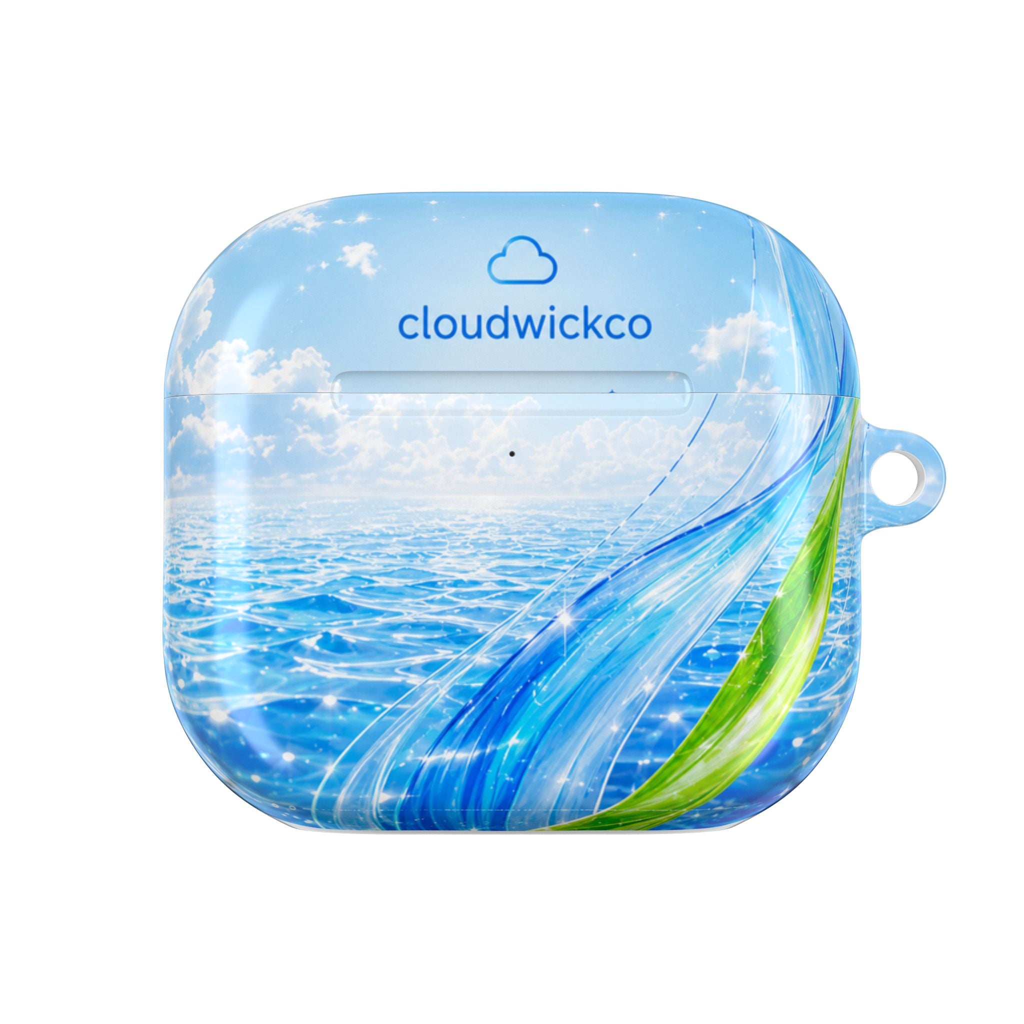Ocean Wave AirPod Case — Blue Sea Water + Green Leaf Design