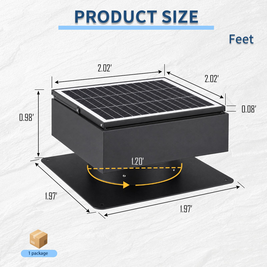 14" Adjustable Square Solar Roof Exhaust Fan, 60W Dual Power Attic Ventilator