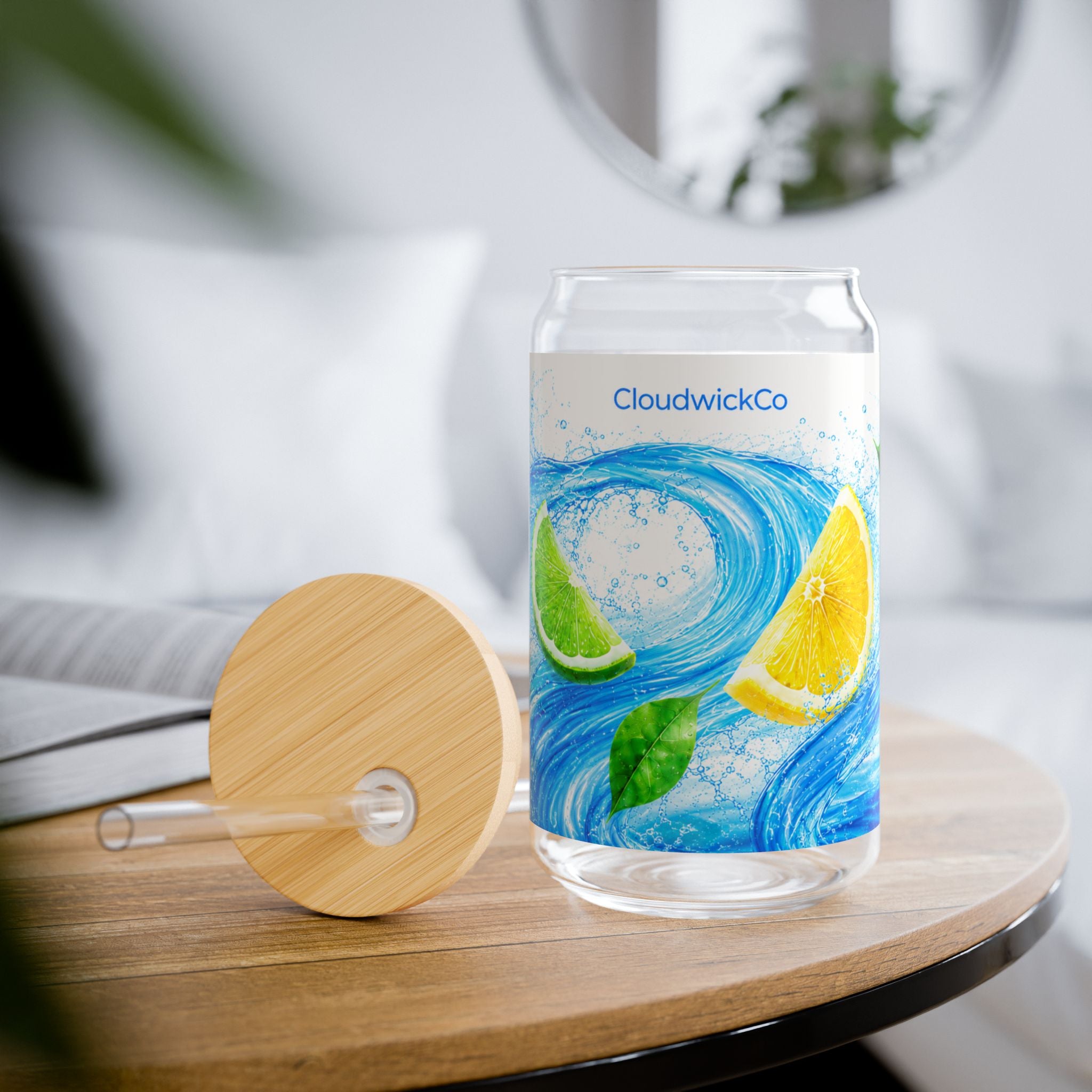 Citrus Splash Sipper Glass — 16oz Lemon Lime Tumbler with Straw
