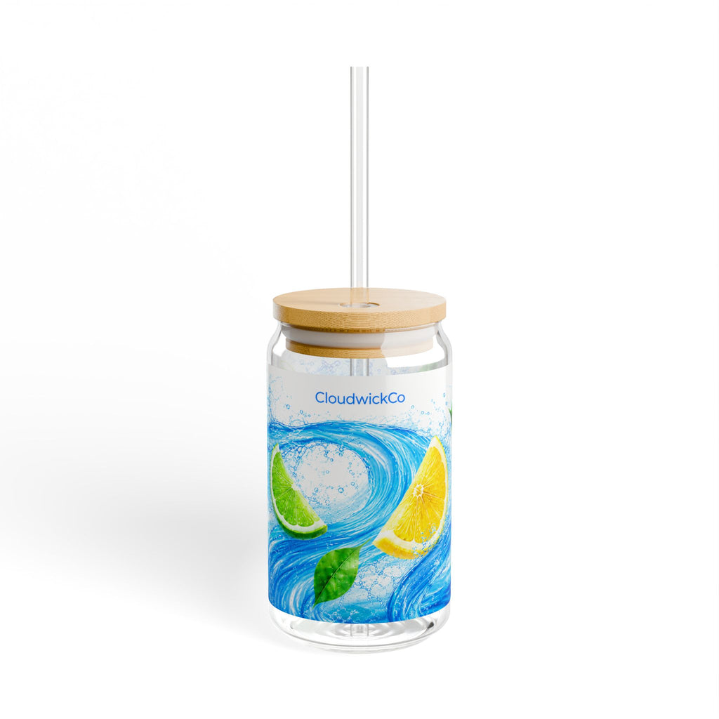 Citrus Splash Sipper Glass — 16oz Lemon Lime Tumbler with Straw