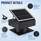 14" Adjustable Square Solar Roof Exhaust Fan, 60W Dual Power Attic Ventilator