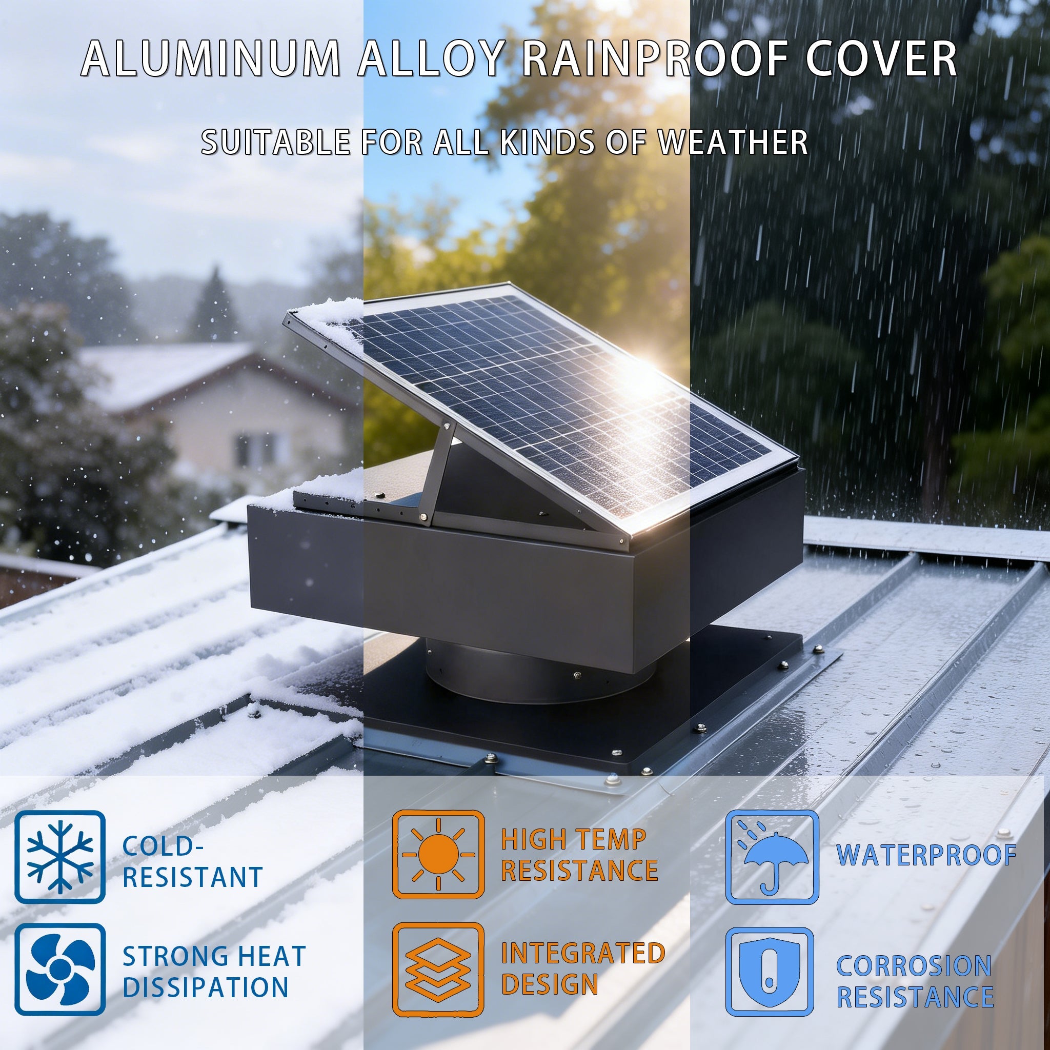 14" Adjustable Square Solar Roof Exhaust Fan, 60W Dual Power Attic Ventilator