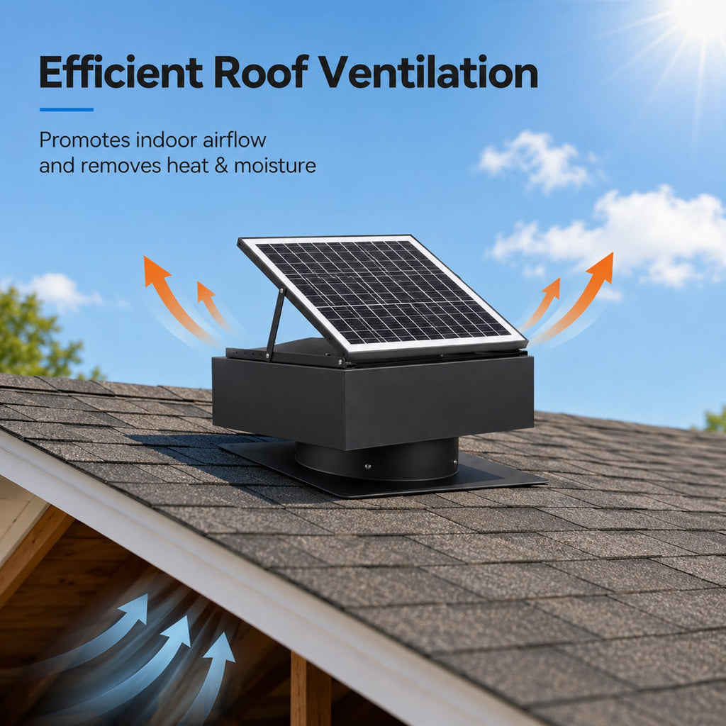 14" Adjustable Square Solar Roof Exhaust Fan, 60W Dual Power Attic Ventilator