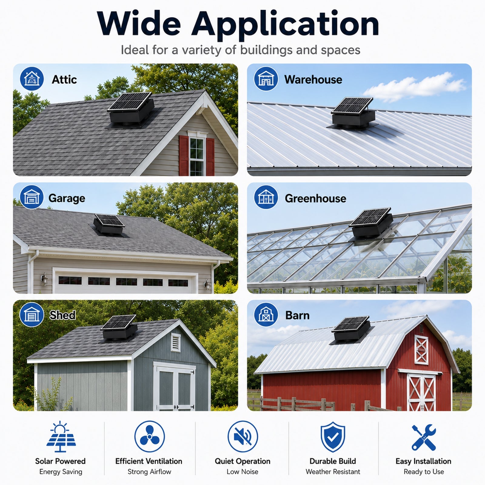 14" Adjustable Square Solar Roof Exhaust Fan, 60W Dual Power Attic Ventilator