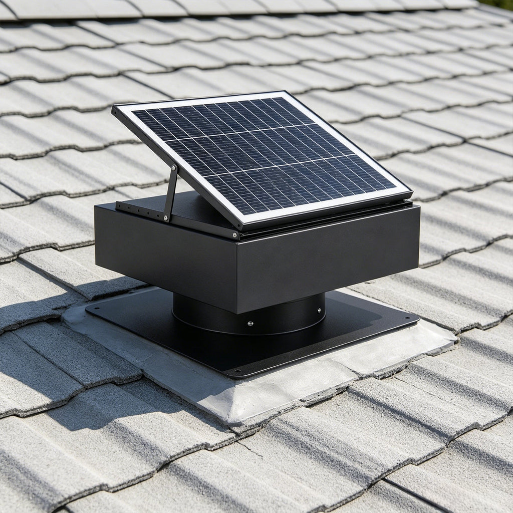 14" Adjustable Square Solar Roof Exhaust Fan, 60W Dual Power Attic Ventilator